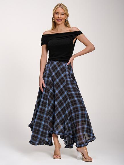 Jolie Moi Hanky Hem Skirt, Blue Check