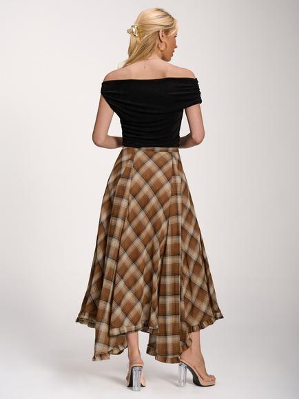 Jolie Moi Hanky Hem Skirt - view 2, Brown Check