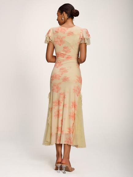 Jolie Moi Lace Insert Dress, Orange - view 2, Orange