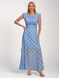 Jolie Moi Sleeveless Lace Maxi Dress, Blue Check, Blue Check