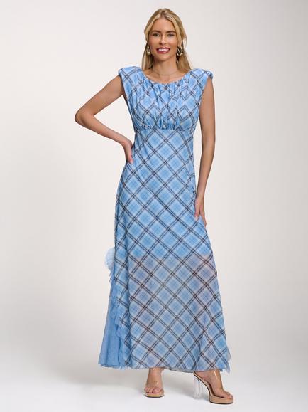 Jolie Moi Sleeveless Lace Maxi Dress, Blue Check, Blue Check