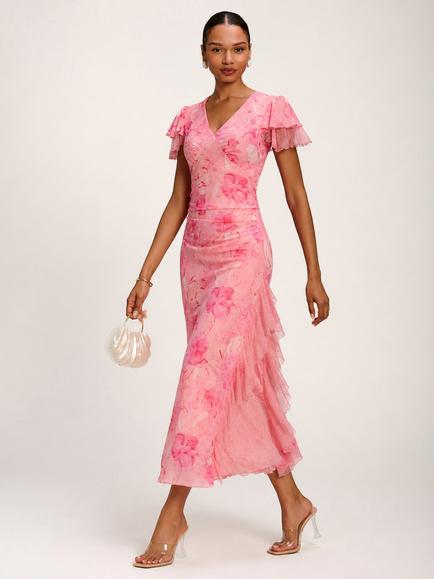 Jolie Moi Lace Insert Dress, Pink, Pink
