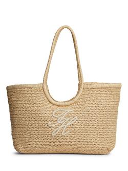 Tommy Hilfiger Raffia Textured Logo Tote Bag, Cream, Cream