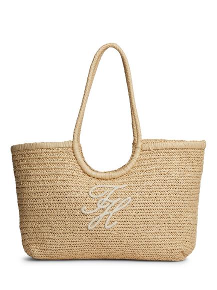 Tommy Hilfiger Raffia Textured Logo Tote Bag, Cream, Cream