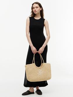 Tommy Hilfiger Raffia Textured Logo Tote Bag, Cream - view 2, Cream