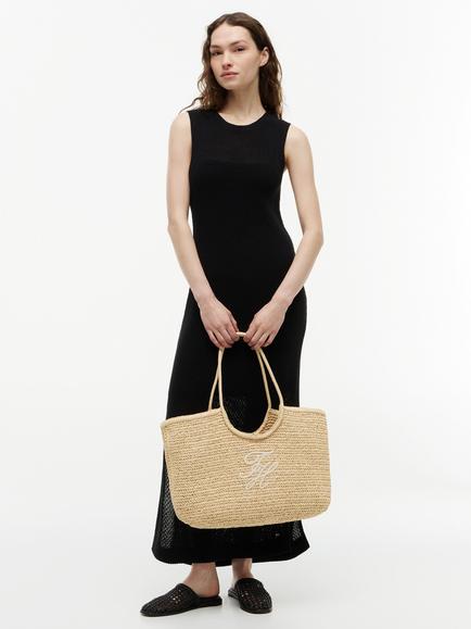 Tommy Hilfiger Raffia Textured Logo Tote Bag, Cream - view 2, Cream