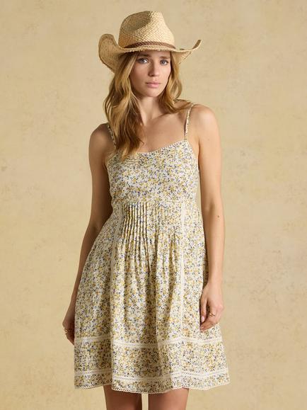 Joules Floral A-Line Knee Length Dress, Yellow, Yellow