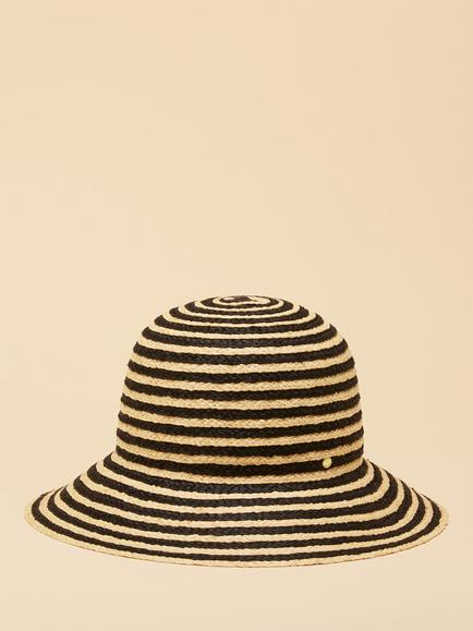 Joules Albany Stripe Raffia Cloche Hat, Neutral/Black, Neutral/Black