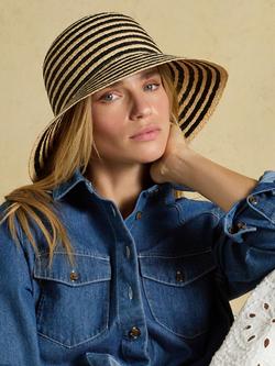 Joules Albany Stripe Raffia Cloche Hat, Neutral/Black - view 2, Neutral/Black
