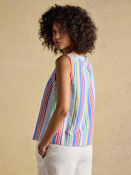 Joules Stripe Round Neck Linen Blend Sleeveless Top, Multi - view 2, Multi