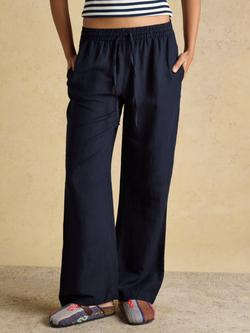 Joules Relaxed Wide Leg Linen Blend Trousers, Navy, Navy