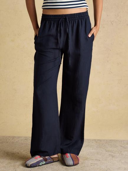 Joules Relaxed Wide Leg Linen Blend Trousers, Navy, Navy