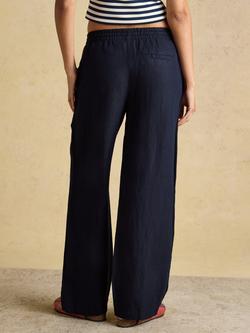 Joules Relaxed Wide Leg Linen Blend Trousers, Navy - view 2, Navy
