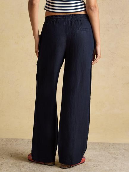 Joules Relaxed Wide Leg Linen Blend Trousers, Navy - view 2, Navy