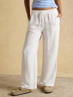 Joules Relaxed Wide Leg Linen Blend Trousers, White, White