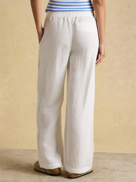 Joules Relaxed Wide Leg Linen Blend Trousers, White - view 2, White