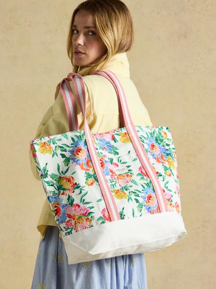 Joules Floral Canvas Tote Bag, Multi - view 2, Multi