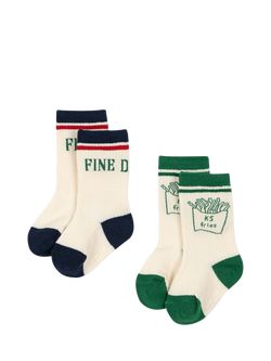 Konges Sløjd Kids' Cotton Blend Ribbed Socks, Pack of 2, Natural, Natural