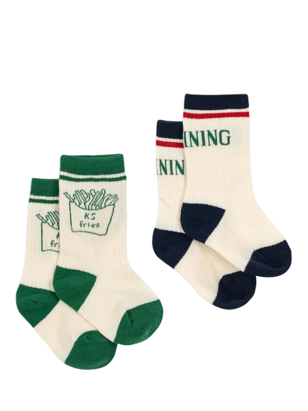 Konges Sløjd Kids' Cotton Blend Ribbed Socks, Pack of 2, Natural - view 2, Natural