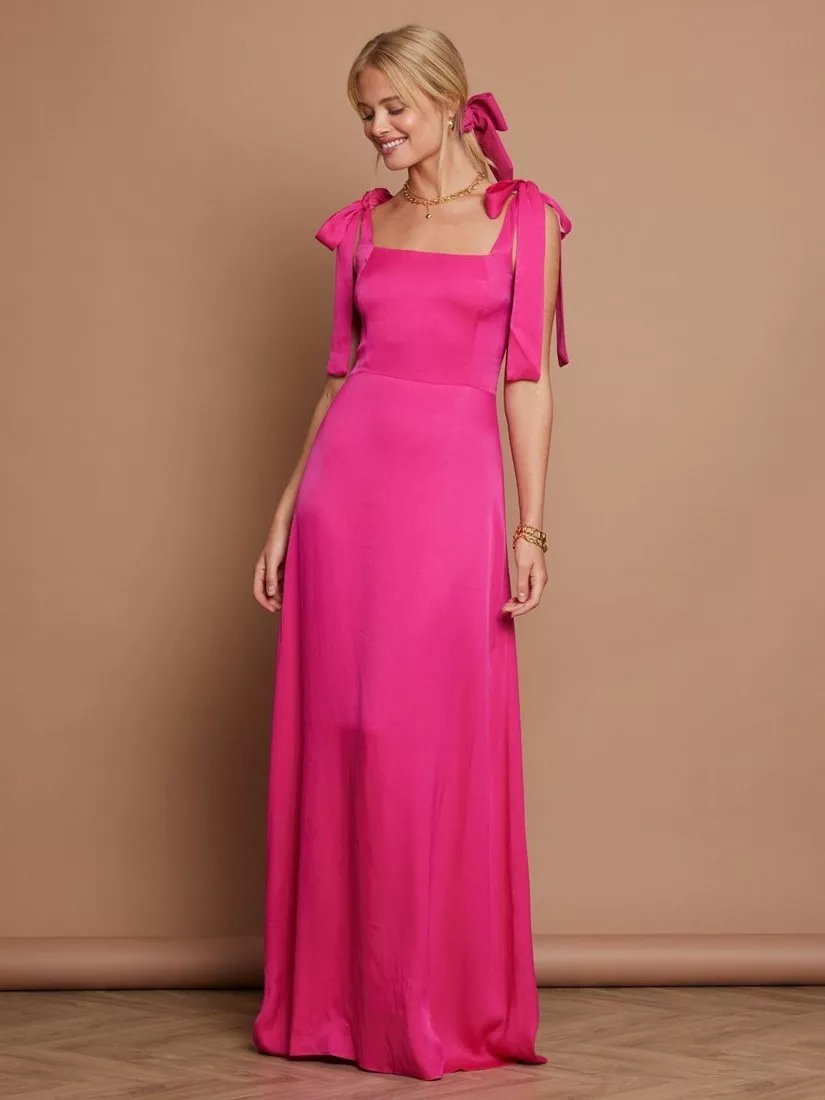 allegra satin tie shoulder dress Allegra Rose Pink Satin Bridesmaids Dress