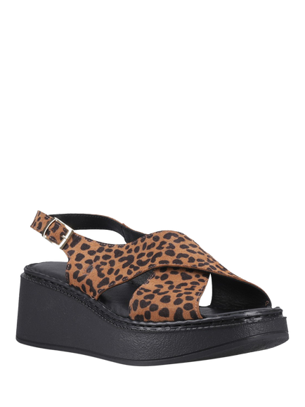 Hush Puppies Bex Leather Wedge Heel Sandals, Leopard - view 2, Leopard