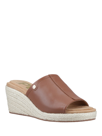 Hush Puppies Willow Leather Strap Wedge Heel Slider Sandals, Tan - view 2, Tan