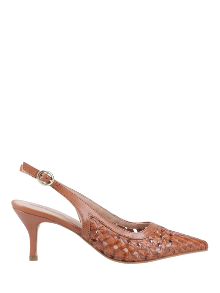 Hush Puppies Danika Woven Leather Slingback Court Shoes, Tan