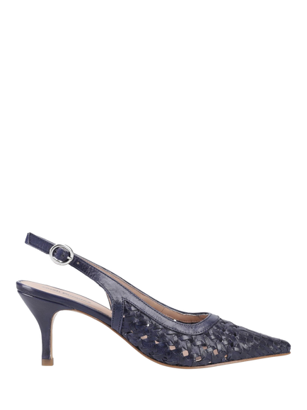 Hush Puppies Danika Woven Leather Slingback Court Shoes, Blue Navy