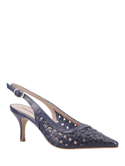 Hush Puppies Danika Woven Leather Slingback Court Shoes - view 2, Blue Navy
