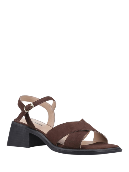 Hush Puppies Zuri Leather Block Heel Sandals, Chocolate - view 2, Chocolate