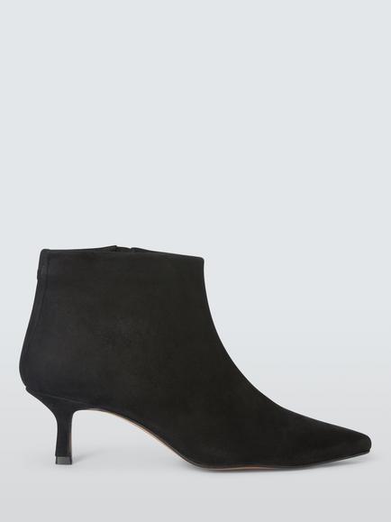 John Lewis Olympia Suede Cropped Kitten Heel Shoe Boots, Black, Black