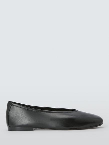 John Lewis Helm Leather High Vamp Ballerina Pumps, Black, Black
