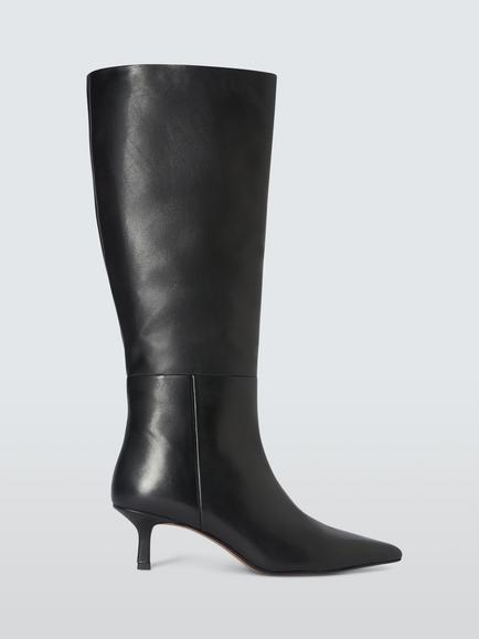 John Lewis Seychelles Leather Kitten Heel Knee High Boots, Black, Black