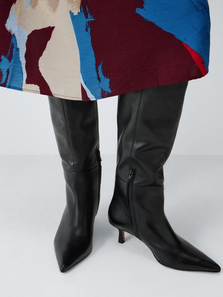 John Lewis Seychelles Leather Kitten Heel Knee High Boots, Black - view 2, Black