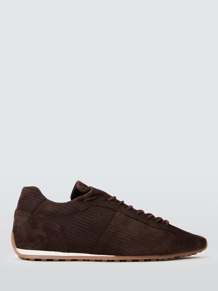 John Lewis Ebony Folded Corduroy Runner Trainers, Chocolate, Chocolate