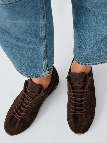 John Lewis Ebony Folded Corduroy Runner Trainers, Chocolate - view 2, Chocolate
