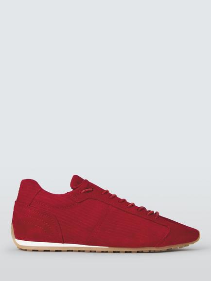 John Lewis Ebony Folded Corduroy Runner Trainers, Scarlet, Scarlet