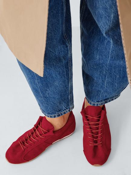 John Lewis Ebony Folded Corduroy Runner Trainers, Scarlet - view 2, Scarlet
