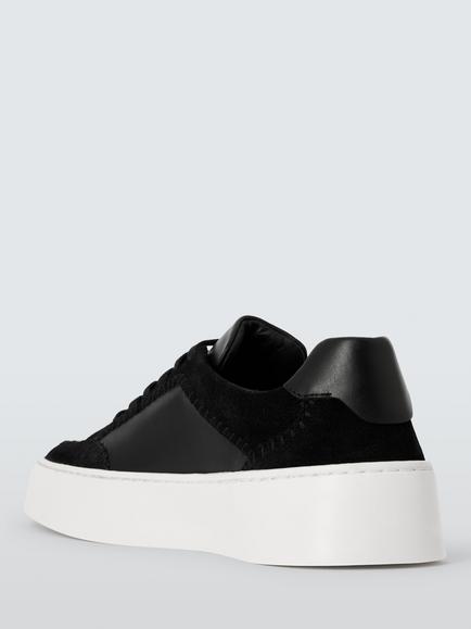 John Lewis Emery Leather Flatform Whipstitch Lace Up Trainers, Black - view 2, Black
