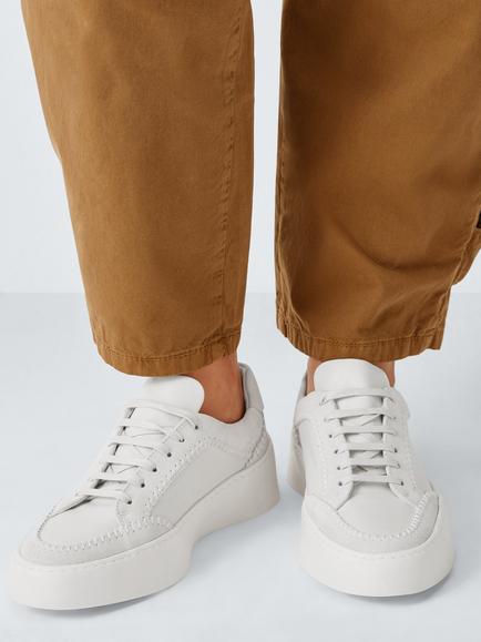 John Lewis Emery Leather Flatform Whipstitch Lace Up Trainers, Multi/White - view 2, Multi/White