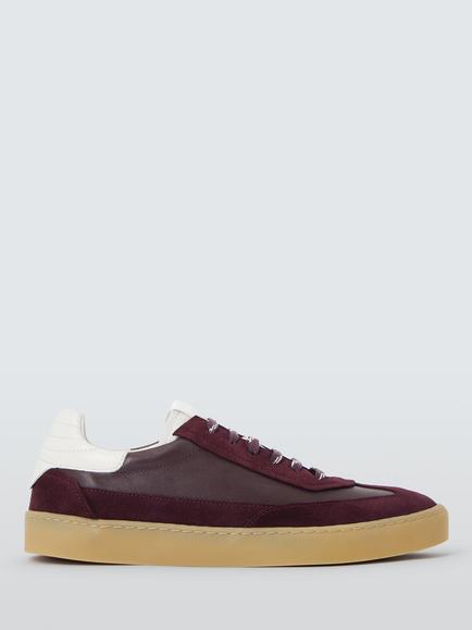 John Lewis Evermores Leather and Suede Casual Cupsole Trainers, Aubergine, Aubergine
