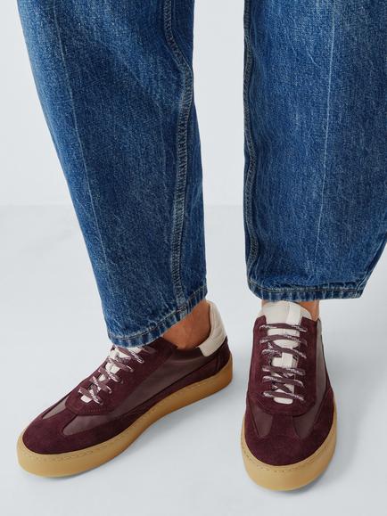 John Lewis Evermores Leather and Suede Casual Cupsole Trainers, Aubergine - view 2, Aubergine