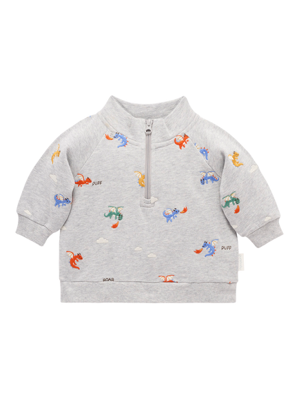 Purebaby Baby Cotton Dragon Embroidered Sweatshirt, Grey, Grey