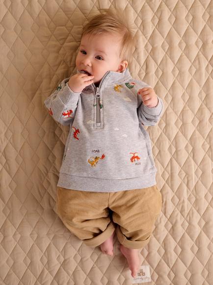 Purebaby Baby Cotton Dragon Embroidered Sweatshirt, Grey - view 2, Grey