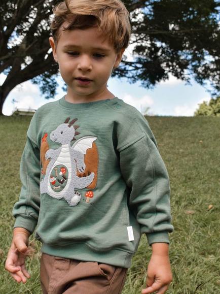 Purebaby Baby Hungry Dragon Windcheater Jumper, Glade - view 2, Glade