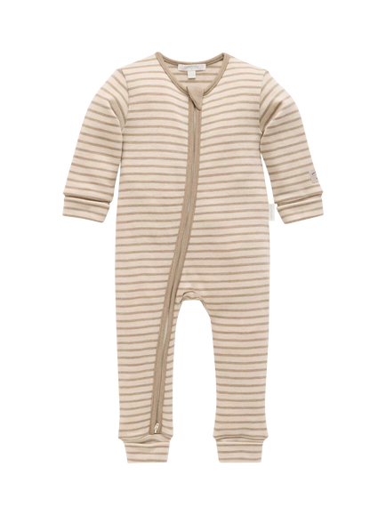 Purebaby Baby Merino Wool Stripe Sleepsuit, Brown, Brown