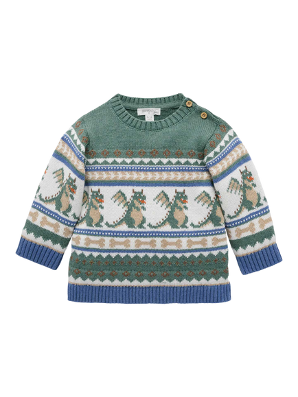 Purebaby Baby Cotton-Wool Dragon Fair Isle Jumper, Multi, Multi