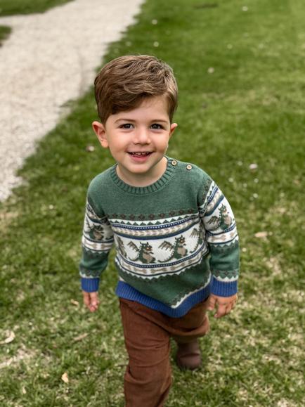 Purebaby Baby Cotton-Wool Dragon Fair Isle Jumper, Multi - view 2, Multi