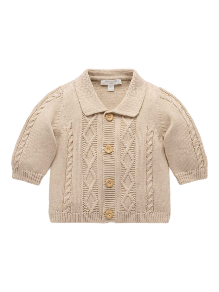 Purebaby Baby Cable Knit Cardigan, Oatmeal, Oatmeal