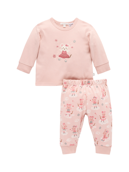 Purebaby Baby Ballerina Mouse Pyjama Set, Pink, Pink